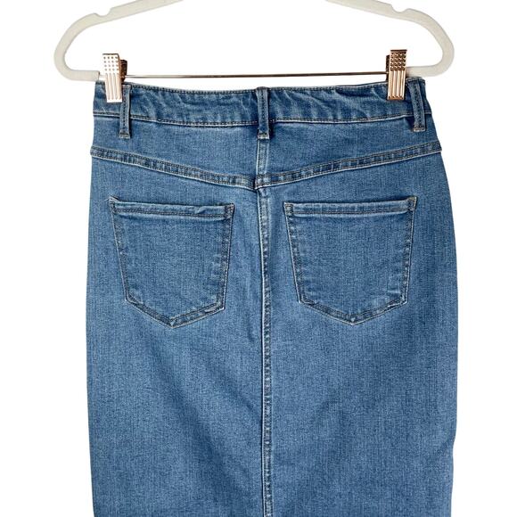 OAT New York Jean Skirt Womens 2/26 Blue Denim Maxi Front Slit Button Fly - Picture 5 of 9